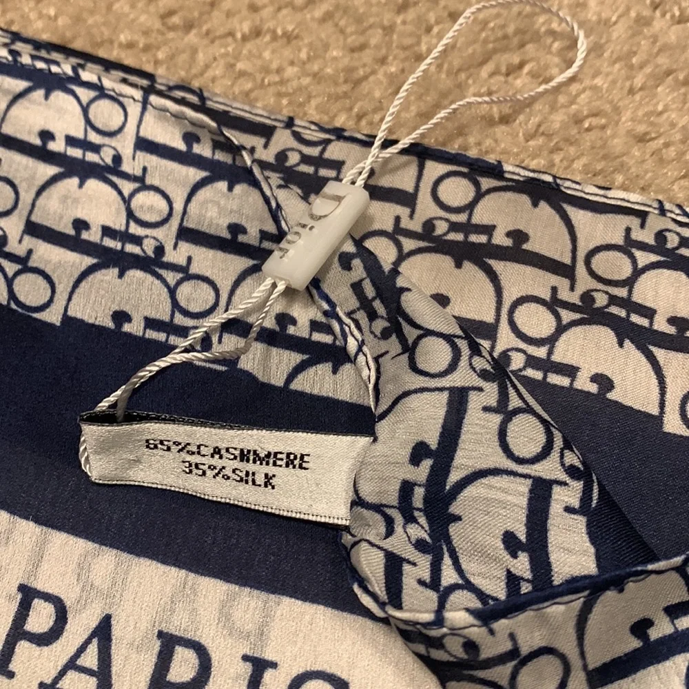 Christian Dior Cashmere Silk Logo Wrap Scarf 70” x 34.5”